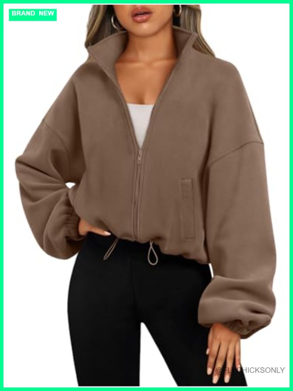 Fleece Zip Up Oversized Cropped Sweatshirt Jacket